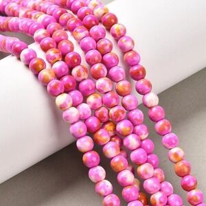 6MM Deep Pink Orange Mix Jade Beads-ONE Gemstone Bead Strand-Jewelry Making  NWT